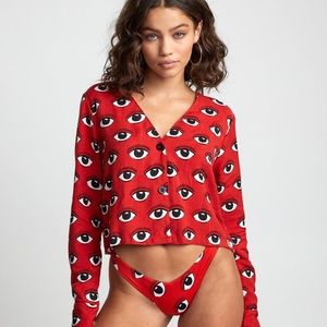 RVCA x Stacey Rozich Red Cropped Button Down